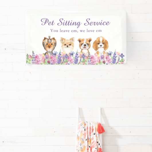 水彩フローラドッグペット着座新郎ビジネス 横断幕 (インサイチュ)