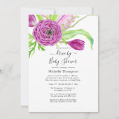 水彩フローラドライブブライダルまたはベビーシャワー 招待状 (正面)