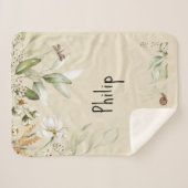 水彩フローラドロップシャーパベビーカー少年ブランケット シェルパブランケット (正面(横))