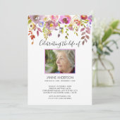 水彩フローラドロップライフお祝い写真 招待状 (スタンド正面)