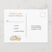 水彩フローラネイビーブルーとコーラルウェディングRSVP インビテーションポストカード (裏面)