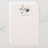 水彩フローラネイビーブルーと金ゴールド 便箋 (正面/裏面)