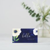 水彩フローラネイビーブルーハロー 名刺 (スタンド正面)