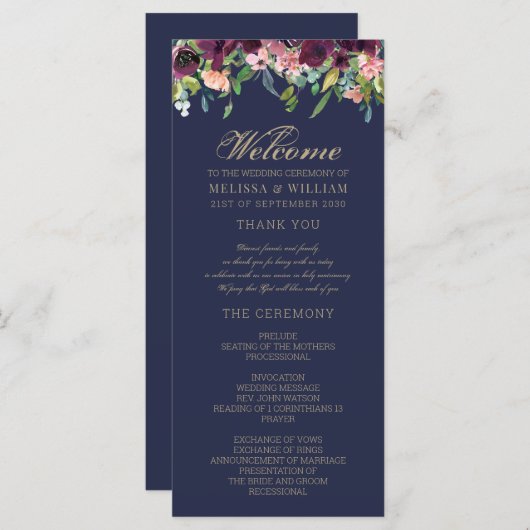 水彩フローラネイビー結婚ズ プログラム (正面/裏面)