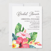 水彩フローラハイビスカストロピカルブライダルシャワー 招待状 (正面)
