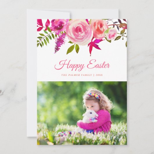 水彩フローラハッピーイースターフォトカード シーズンカード (正面)