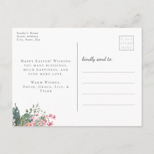 水彩フローラハッピーイースター写真 ポストカード (裏面)