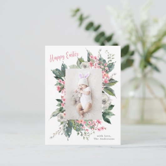 水彩フローラハッピーイースター写真 ポストカード (スタンド正面)