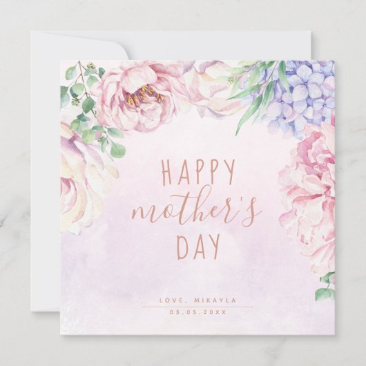 水彩フローラハッピーマザーズデイの写真カード (正面)