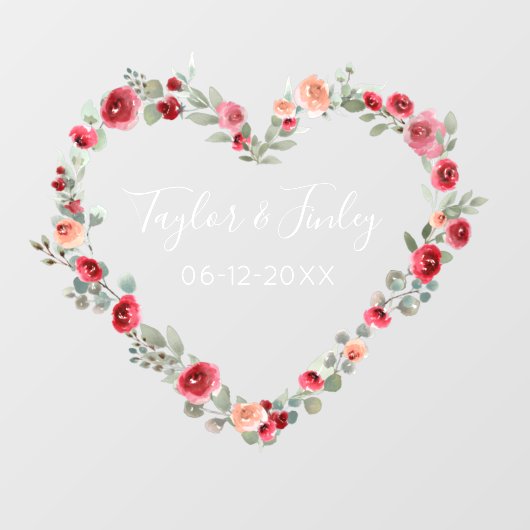 水彩フローラハートエレガントカスタムウェディング ウィンドウサイン (シート)