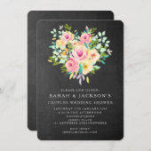 水彩フローラハートカップルウェディングシャワー 招待状 (正面/裏面)