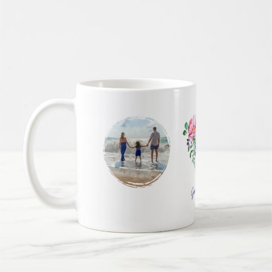 水彩フローラハートハミングバードフォトギフト コーヒーマグカップ (左)