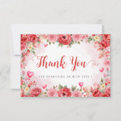水彩フローラハートベビーシャワーレッドスイートハート サンキューカード (正面)