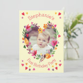 水彩フローラハートリースベビー1st誕生日 招待状 (スタンド正面)