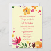 水彩フローラハートリースベビー1st誕生日 招待状 (裏面)