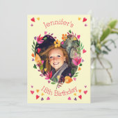 水彩フローラハートリース18th誕生日写真 招待状 (スタンド正面)