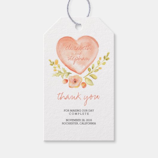 水彩フローラハートロマン結婚ティック ギフトタグ (正面)