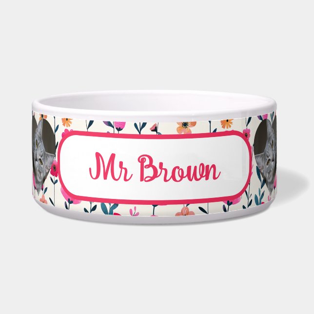 水彩フローラハート型フォトペット ボウル (正面)