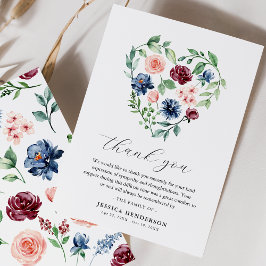 水彩フローラハート悔やみや弔慰葬儀記念 サンキューカード