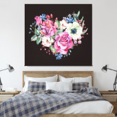 水彩フローラハート:ヴィンテージバラ。 キャンバスプリント (インサイチュ (寝室))