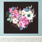 水彩フローラハート:ヴィンテージバラ。 キャンバスプリント (インサイチュ (ウッドフロア))