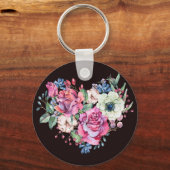 水彩フローラハート:ヴィンテージバラ。 キーホルダー (裏面)
