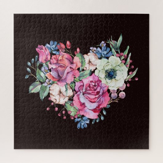 水彩フローラハート:ヴィンテージバラ。 ジグソーパズル (縦)