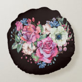 水彩フローラハート:ヴィンテージバラ。 ラウンドクッション (裏面)