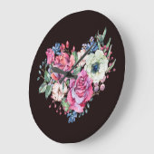 水彩フローラハート:ヴィンテージバラ。 ラージ壁時計 (傾斜)