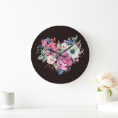 水彩フローラハート:ヴィンテージバラ。 ラージ壁時計 (ホーム)