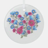 水彩フローラハート、明るいワイルドフラワーが鳴った ガラスオーナメント (正面)