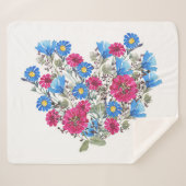 水彩フローラハート、明るいワイルドフラワーが鳴った シェルパブランケット (正面(横))