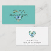 水彩フローラハート | 青緑の花 名刺 (正面/裏面)