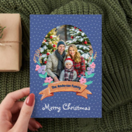 水彩フローラバイオレットブルーフォトクリスマス シーズンカード