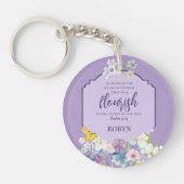 水彩フローラバイブル聖句パープルパーソナライズされた キーホルダー (正面)