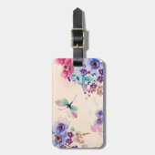 水彩フローラバタフライガーデングリッター ラゲッジタグ (正面縦)