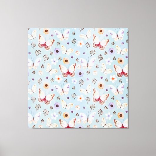 水彩フローラバタフライメドウ キャンバスプリント (正面)