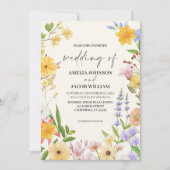 水彩フローラバターイエロー春の結婚式 招待状 (正面)