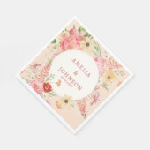 水彩フローラバタ結婚ークリームのカップル名 スタンダードランチョンナプキン (角)