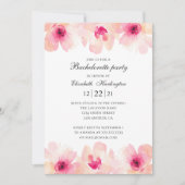 水彩フローラバチェロレッテ。ピンク色の花 招待状 (正面)