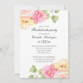 水彩フローラバチェロレッテ。ピンク色の花 招待状 (正面)