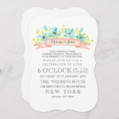 水彩フローラバナーアクアウェディング招待状 招待状 (正面/裏面)