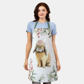 水彩フローラバニーラビットパーソナライズされた名 エプロン (着用した状態)