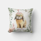 水彩フローラバニーラビットパーソナライズされた名 クッション (正面)