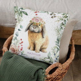 水彩フローラバニーラビットパーソナライズされた名 クッション