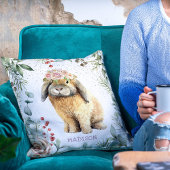 水彩フローラバニーラビットパーソナライズされた名 クッション