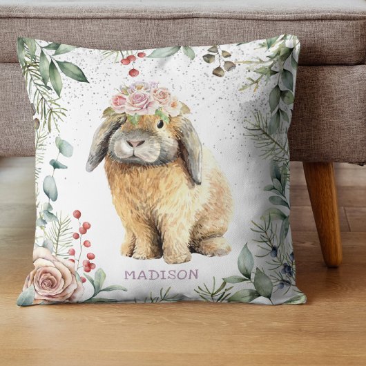 水彩フローラバニーラビットパーソナライズされた名 クッション
