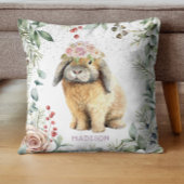 水彩フローラバニーラビットパーソナライズされた名 クッション