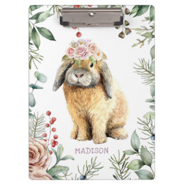 水彩フローラバニーラビットパーソナライズされた名 クリップボード