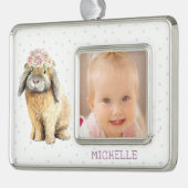 水彩フローラバニーラビットパーソナライズされた名 シルバープレートフレームオーナメント (左)